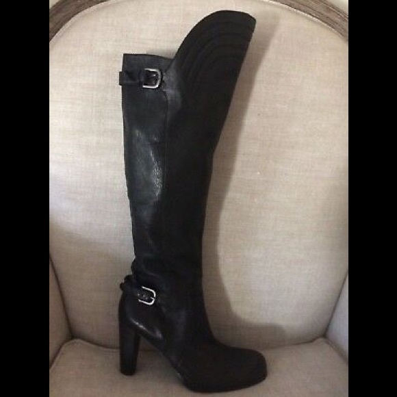 Henry Beguelin Knee High Boots Black Heel Quilted
